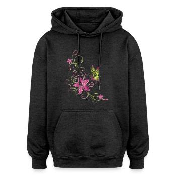 Florales Blumenmotiv mit Schmetterling - Oversized Unisex Hoodie - Anthrazit - Vorne - Noah (186cm)