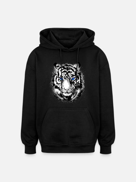 Tiger Head - White Tiger - Cat Wildcat - Oversized Unisex Hoodie - black