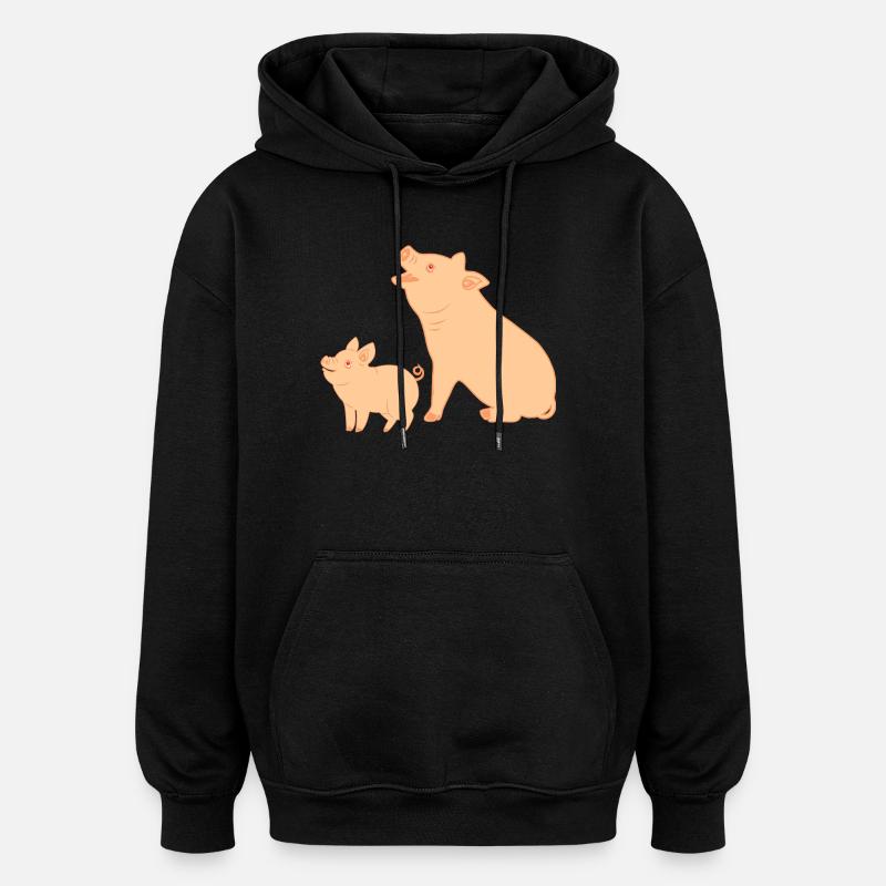 Mère cochon avec porcelet - Sweat à capuche oversize unisexe - noir