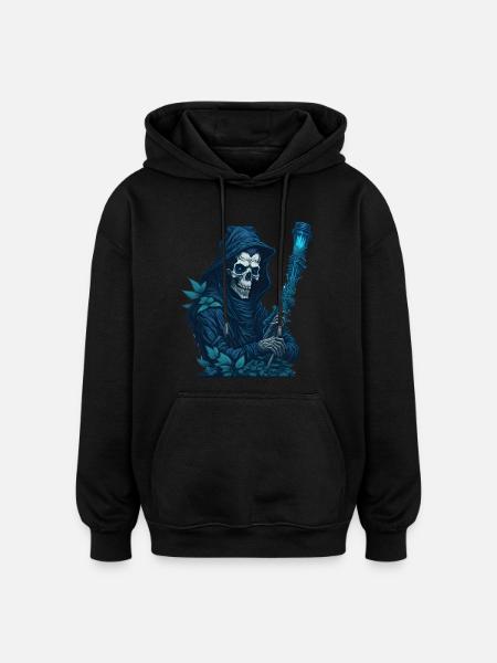 Faucheuse avec pipe d’herbe - Sweat à capuche oversize unisexe - noir