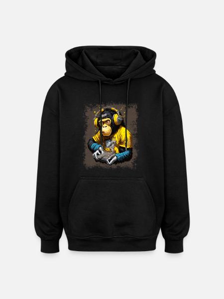 DJ Monkey - Sweat à capuche oversize unisexe - noir