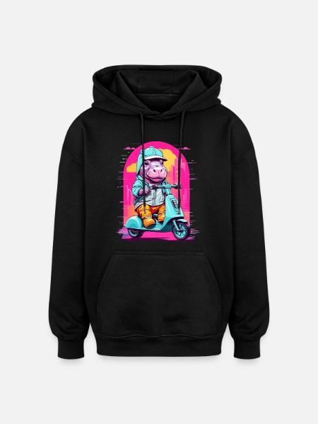 Nilpferd auf Roller - Oversized Unisex Hoodie - Schwarz