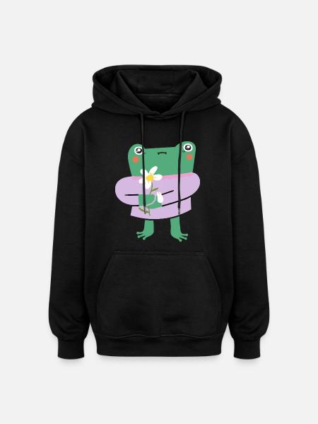 Cute Frog with Flower – Wholesome Vibes - Oversized Unisex Hoodie - black