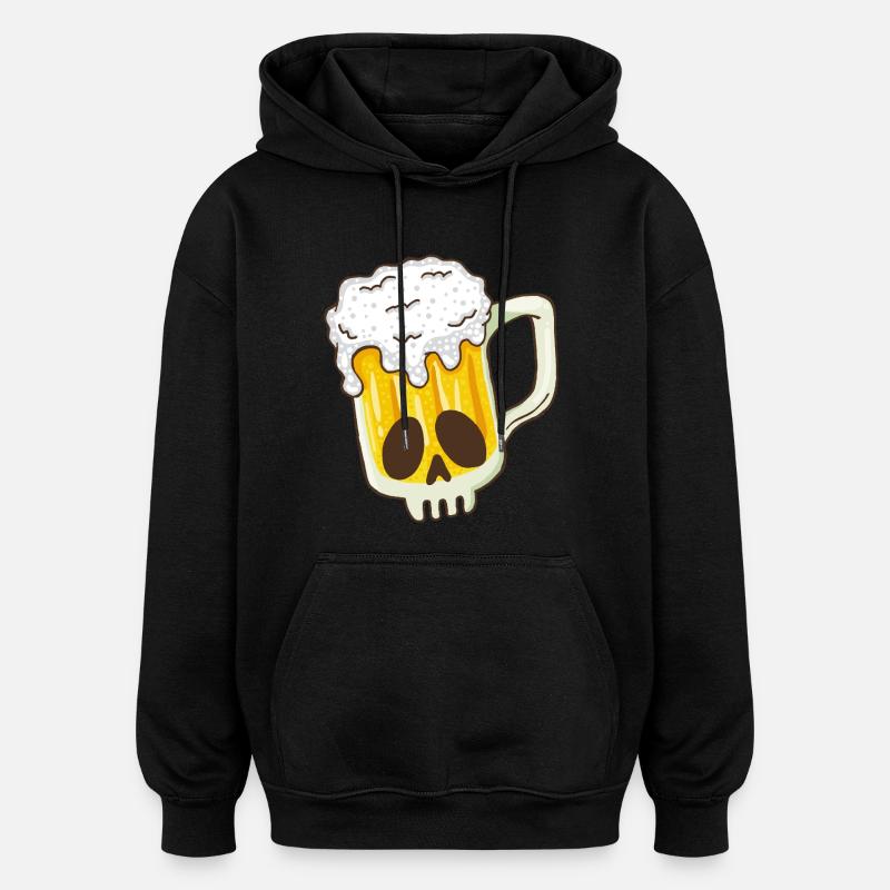 Crâne et bière - Sweat à capuche oversize unisexe - noir