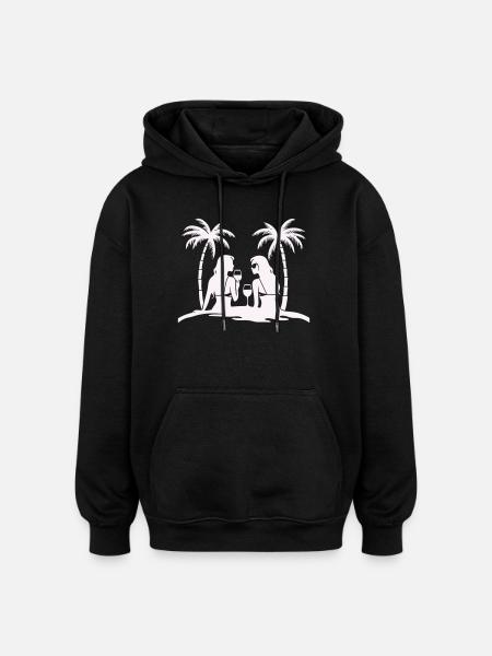 Silhouette style tropical beach night - Oversized Unisex Hoodie - black