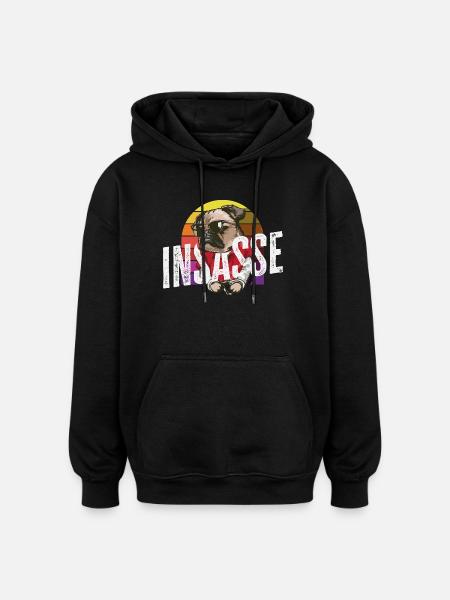 Inmate Retro Pug Funny Carnival Helau - Oversized Unisex Hoodie - black