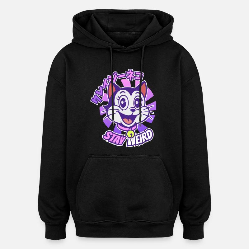 Chat de dessin animé fou - Sweat à capuche oversize unisexe - noir