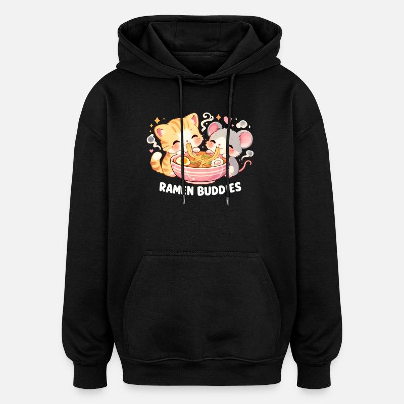 Ramen Katze - Oversized Unisex Hoodie - Schwarz