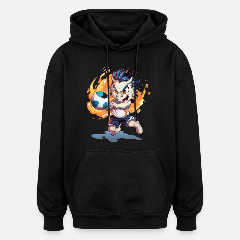 Flammen-Drache Fußballkick - Oversized Unisex Hoodie - Schwarz