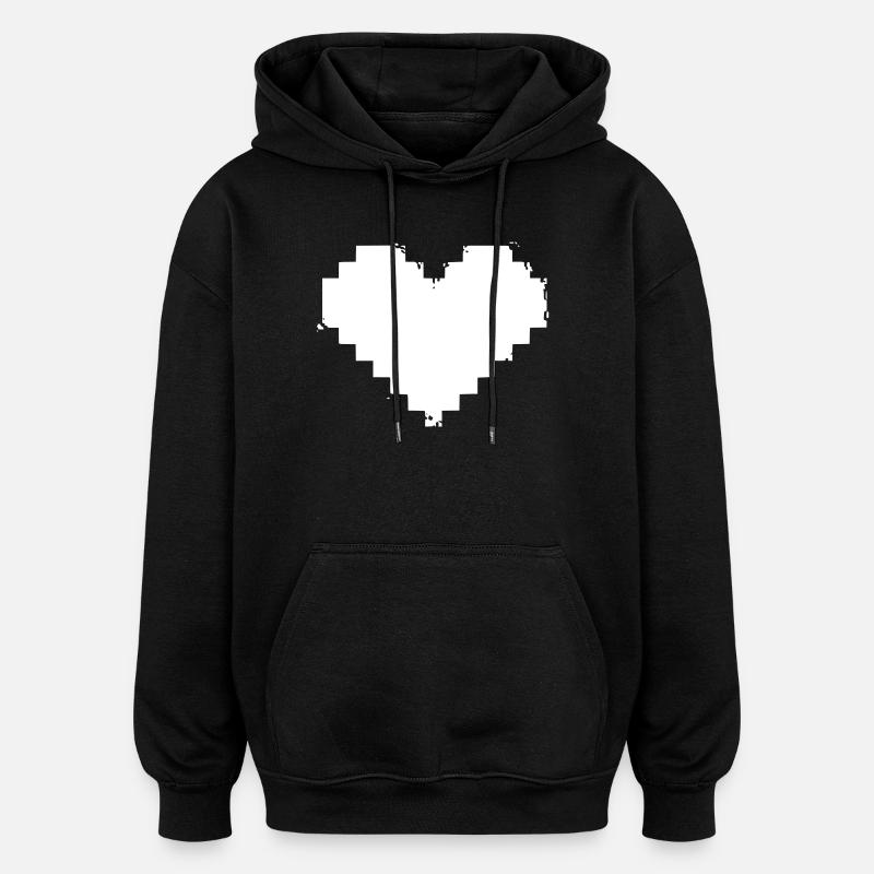 Effet Grunge Pixel Heart - Sweat à capuche oversize unisexe - noir