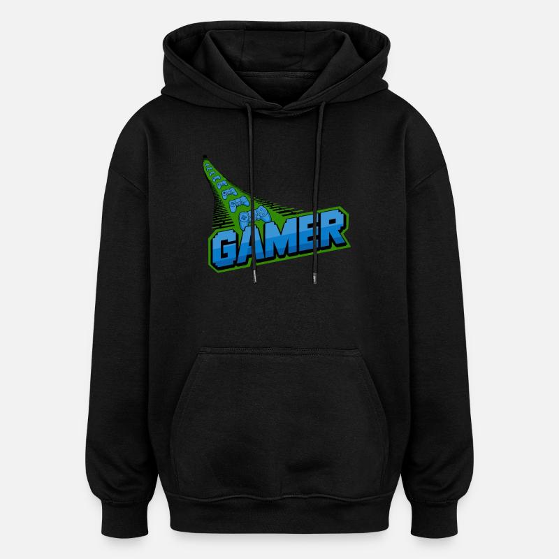 Motivo per controller gamer per gamer e retrò - Felpa con cappuccio unisex oversize - nero