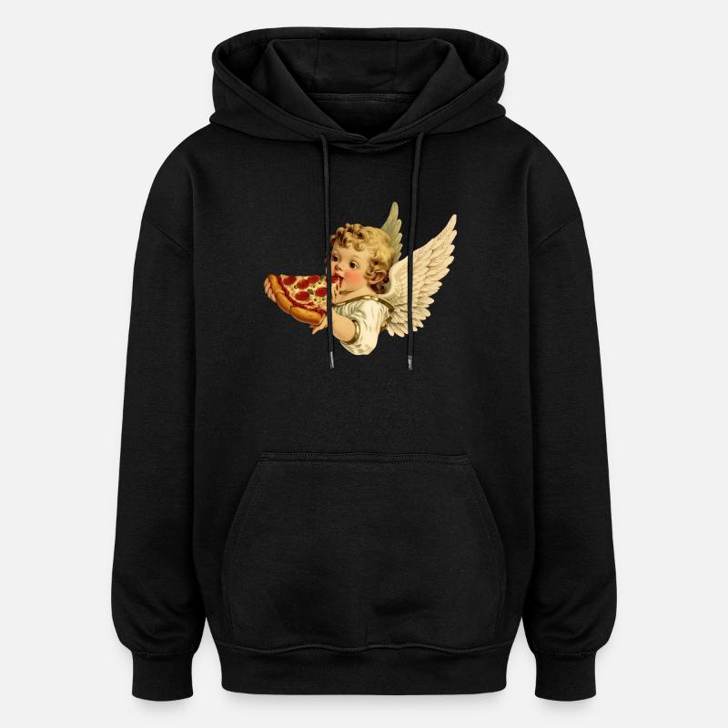 Pizza Cherub – Engelchen mit Pepperoni - Oversized Unisex Hoodie - Schwarz