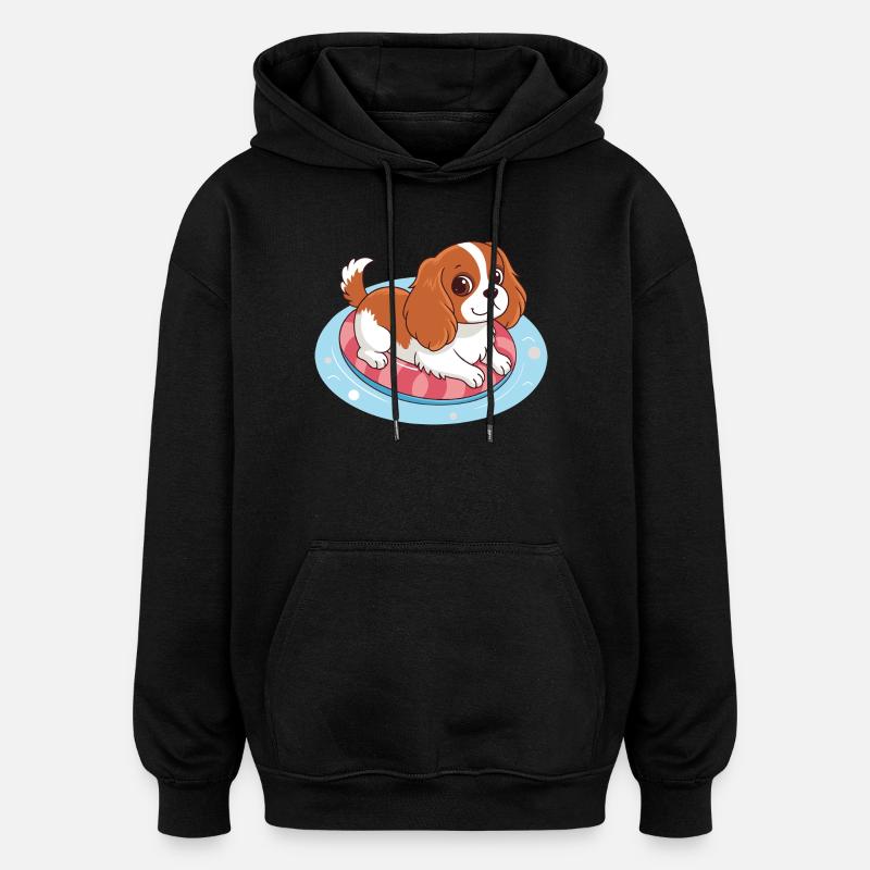 Chiot nageur sur bouée estivale - Sweat à capuche oversize unisexe - noir