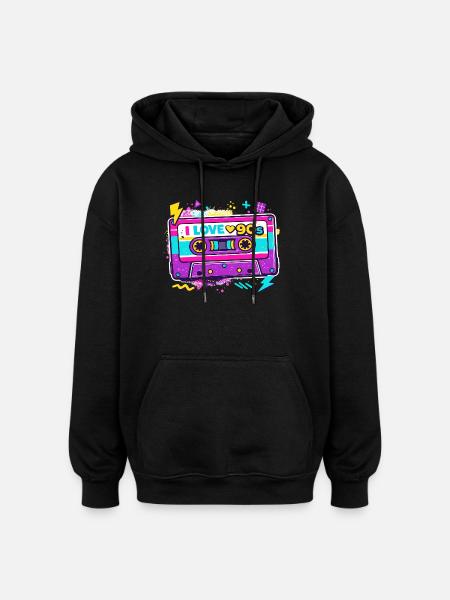 I Love 90s Cassette Graphic - Oversized Unisex Hoodie - black