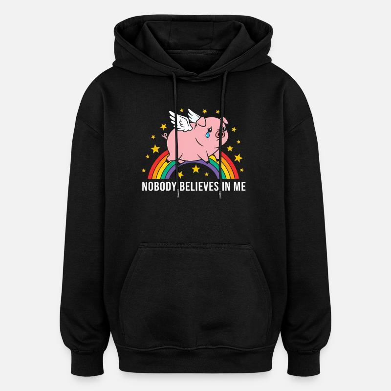 Cochon ailé triste sur arc-en-ciel - Sweat à capuche oversize unisexe - noir
