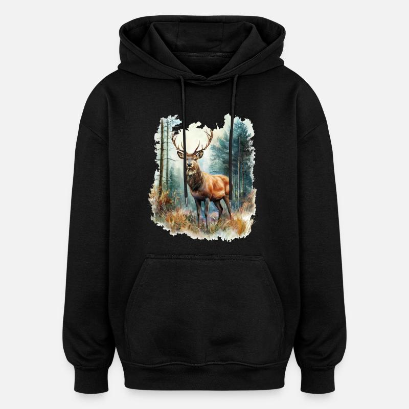 Cerf, chevreuil, cerf - Sweat à capuche oversize unisexe - noir