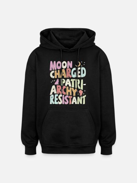 Moon charged, patriarchy resistant - pastel - Oversized Unisex Hoodie - black