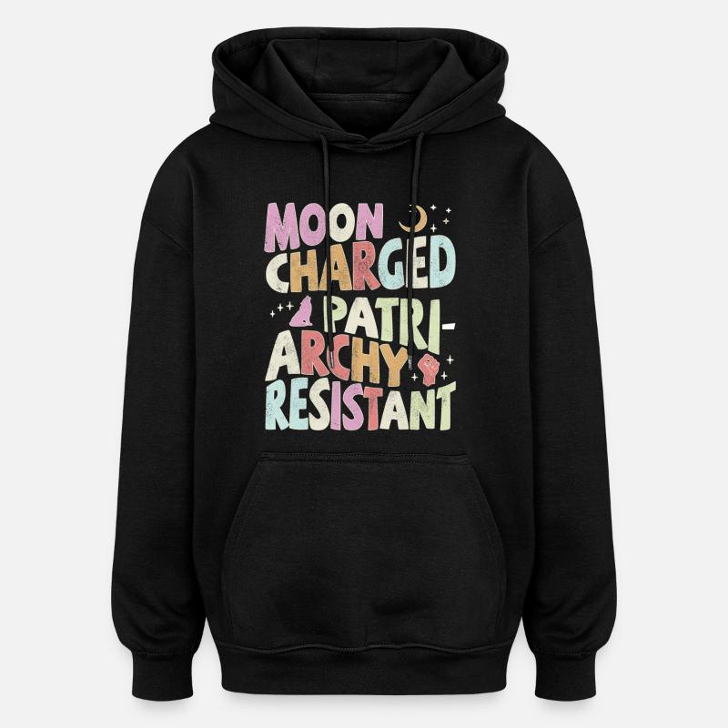 Moon charged, patriarchy resistant - pastell - Oversized Unisex Hoodie - Schwarz