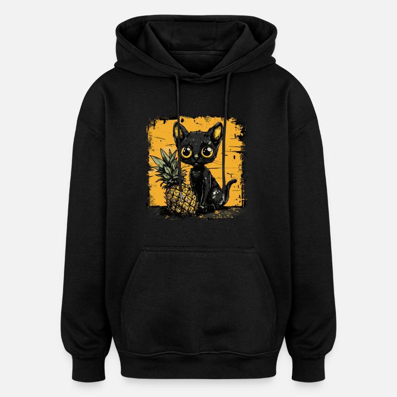 Ananas et chat - Sweat à capuche oversize unisexe - noir
