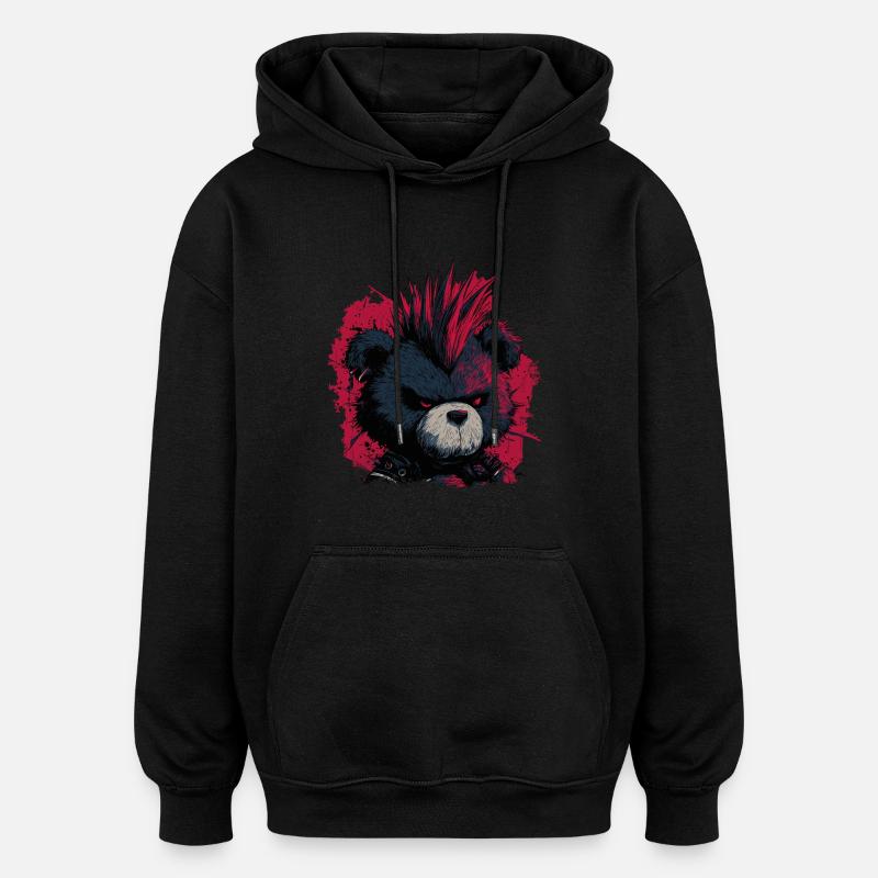 Cute Punk Teddy Bear - Oversized Unisex Hoodie - black
