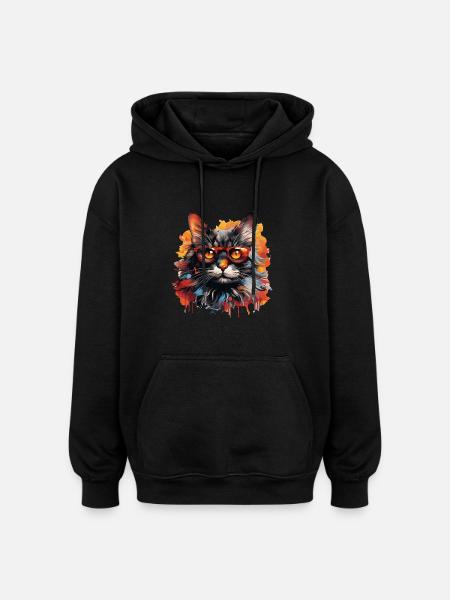 Chat - Sweat à capuche oversize unisexe - noir