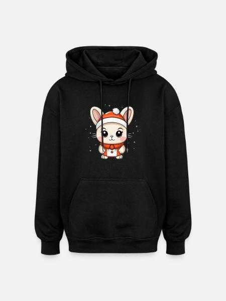 Bunny Christmas Design - Kawaii Style - Oversized Unisex Hoodie - black