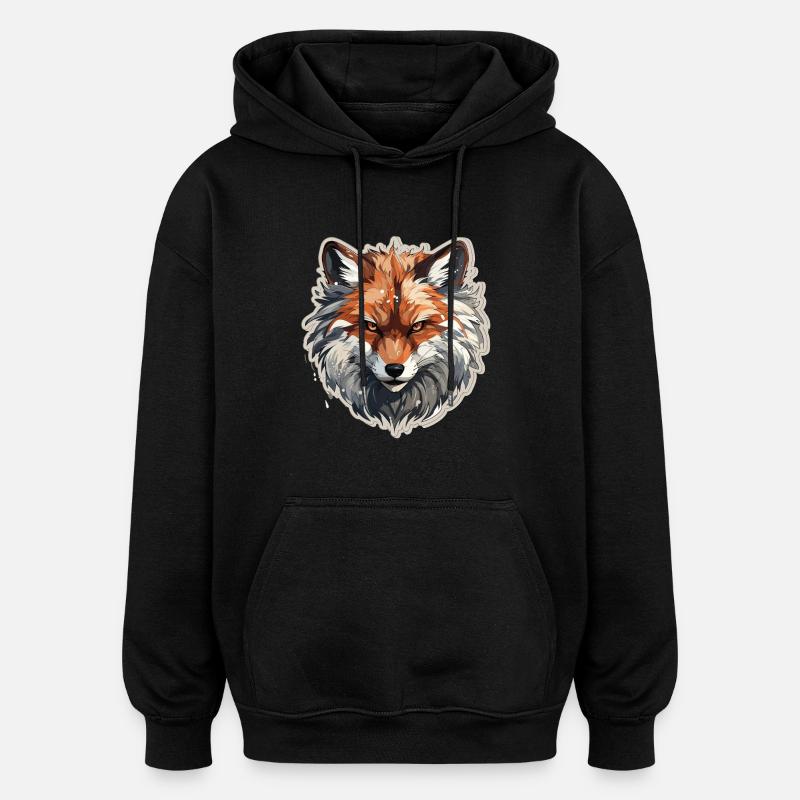 Renard - illustration - Sweat à capuche oversize unisexe - noir