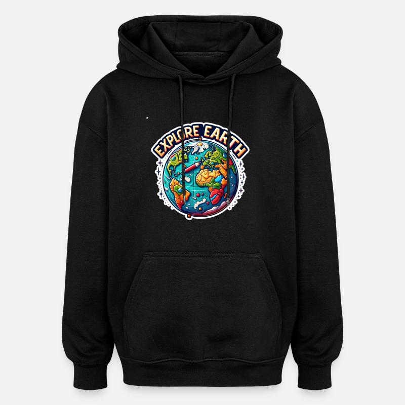 Explore Earth - Erde Illustration - Oversized Unisex Hoodie - Schwarz