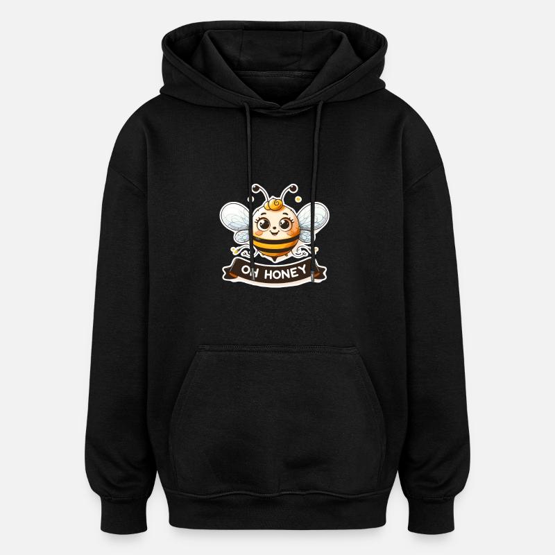 Oh miel - Illustration d’abeilles - Sweat à capuche oversize unisexe - noir