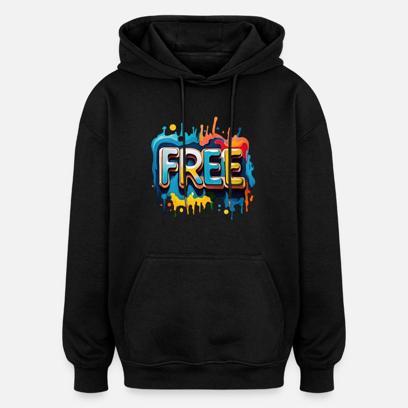 Freei, Libre, Liberté - Sweat à capuche oversize unisexe - noir