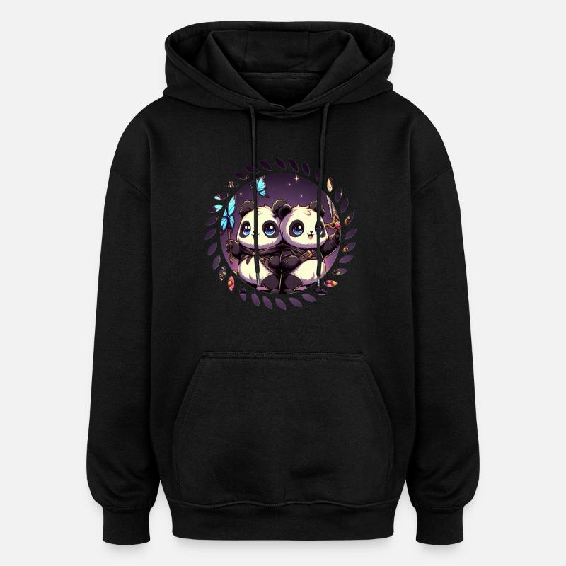 Niedliche Panda Babys - Oversized Unisex Hoodie - Schwarz