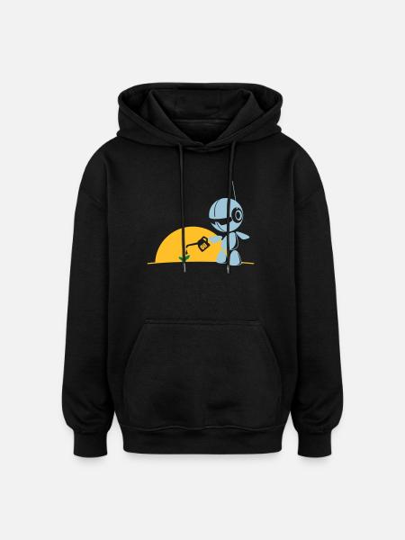 robot flower - Oversized Unisex Hoodie - black