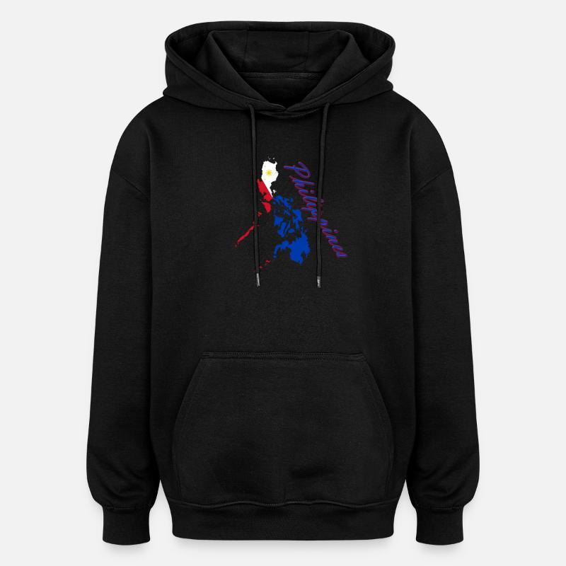 Philippines Flag Map Script - Oversized Unisex Hoodie - black