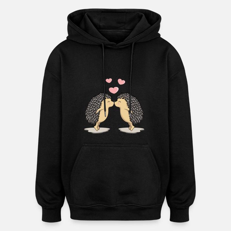 Doux baisers de hérissons - Sweat à capuche oversize unisexe - noir