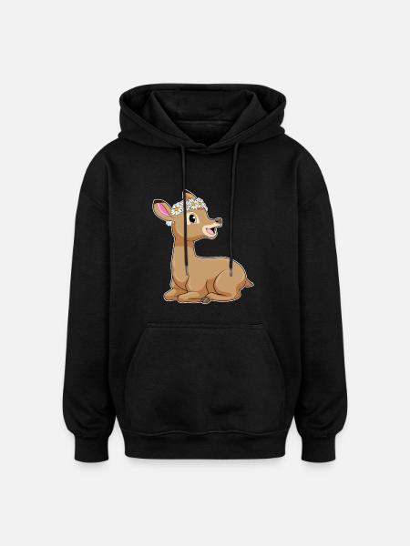 Deer Daisies - Oversized Unisex Hoodie - black