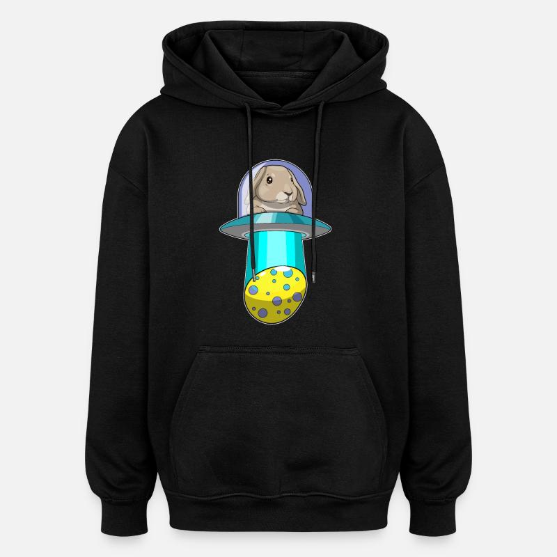 Bunny Easter Spaceship - Oversized Unisex Hoodie - black