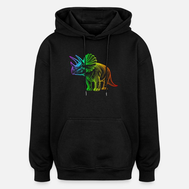 dinosaure triceratops arc-en-ciel - Sweat à capuche oversize unisexe - noir