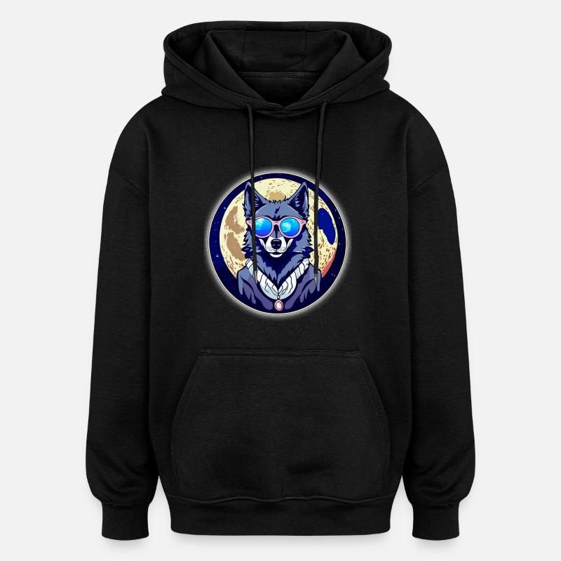 Loup sur la lune - Sweat à capuche oversize unisexe - noir