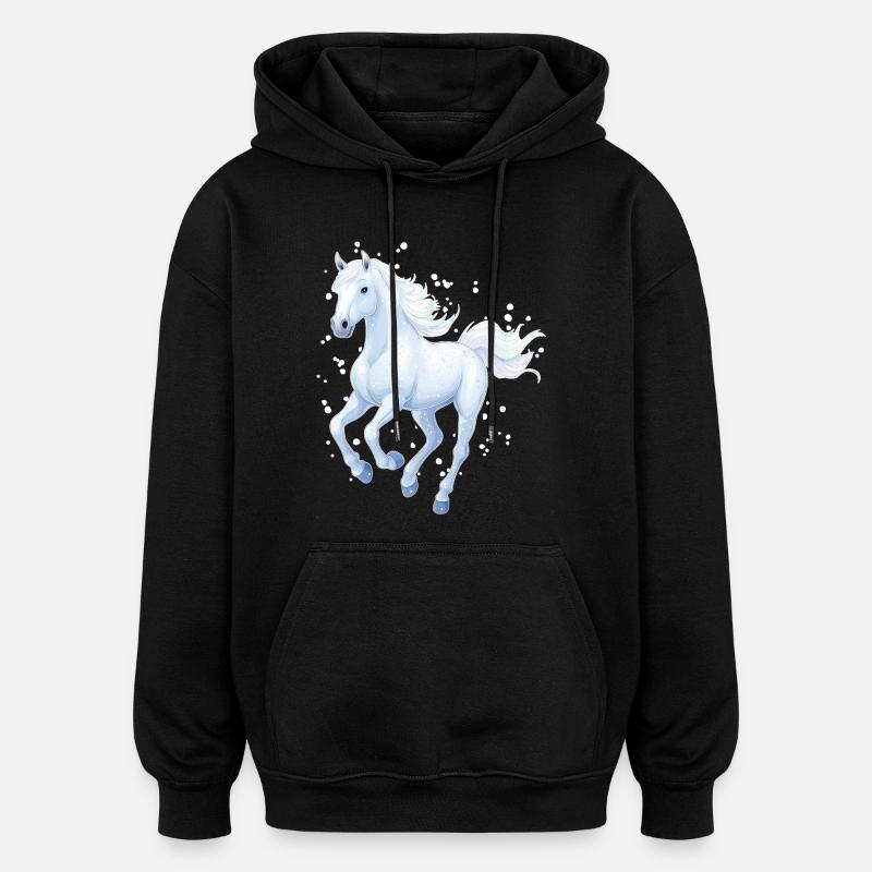 Pferd mit Schneeflocken - Oversized Unisex Hoodie - Schwarz