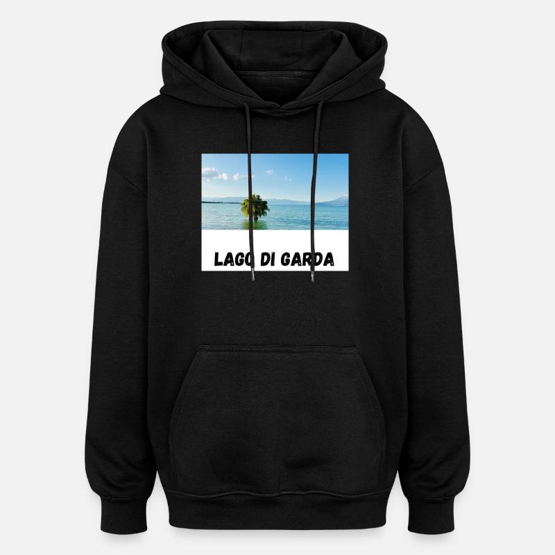 Projekt Lago di Garda z drzewem w wodzie - Bluza z kapturem oversize typu unisex - czarny