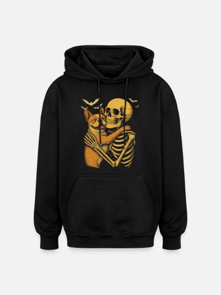 French Bulldog Hug Skeleton - Oversized Unisex Hoodie - black