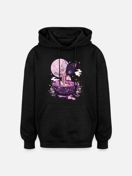 Kawaii Goth Pastell Katt Zombie Ramen - Oversized luvtröja unisex - svart