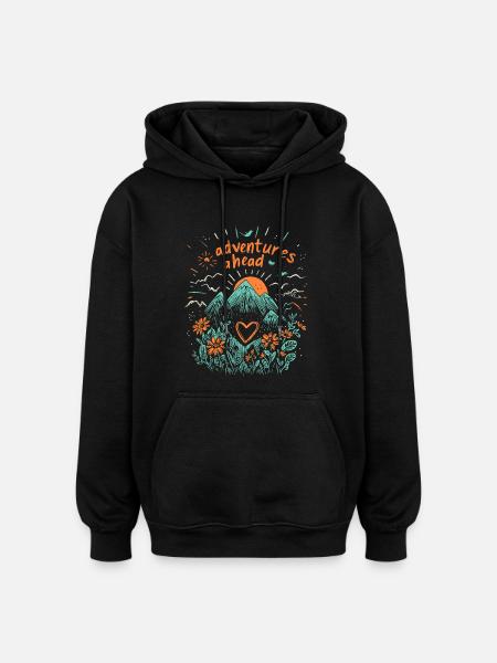 adventures ahead - Oversized Unisex Hoodie - black
