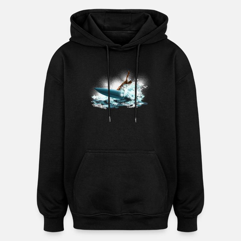 Surfeur Tempête Vague Surfeur - Sweat à capuche oversize unisexe - noir
