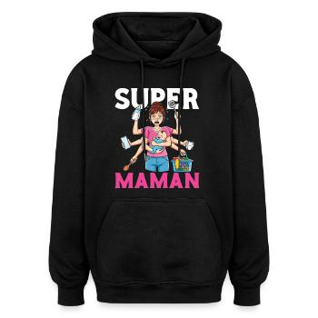 Humour Mère Femme Super Mamaan Bébé - Sweat à capuche oversize unisexe - noir - Devant - Noah (186cm)