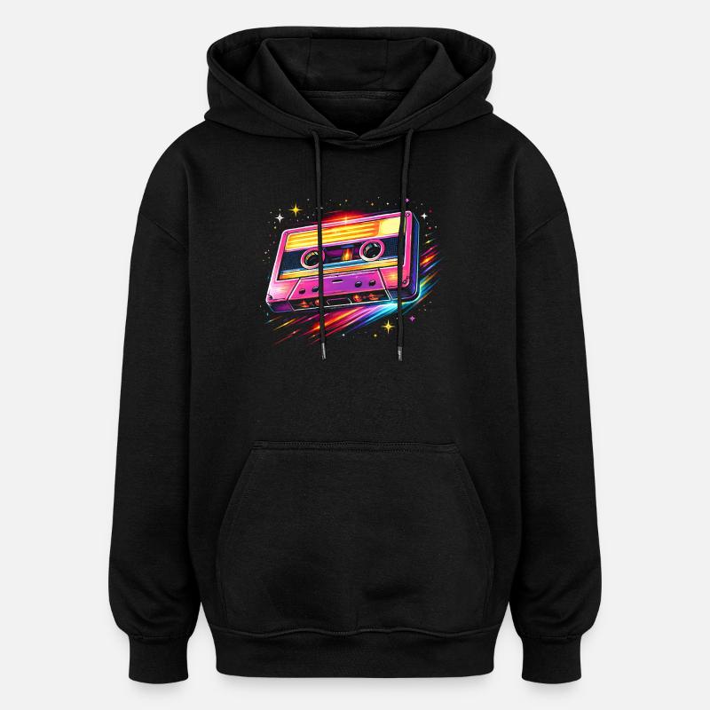 Retro Cassette Neon 80s Style - Oversized Unisex Hoodie - black
