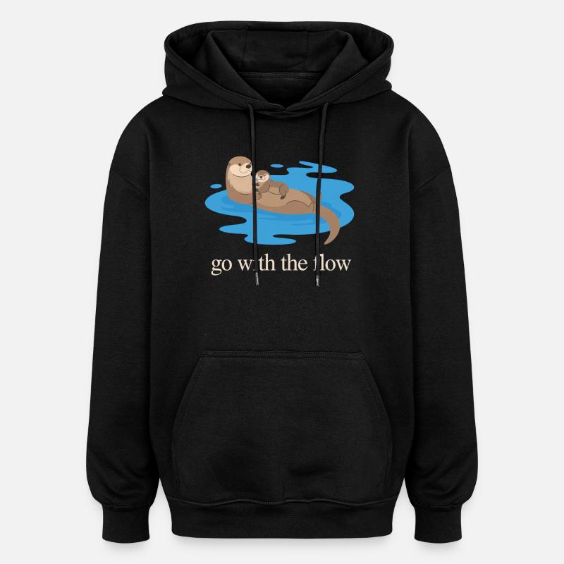 Otter-Duo geht mit dem Strom - Oversized Unisex Hoodie - Schwarz
