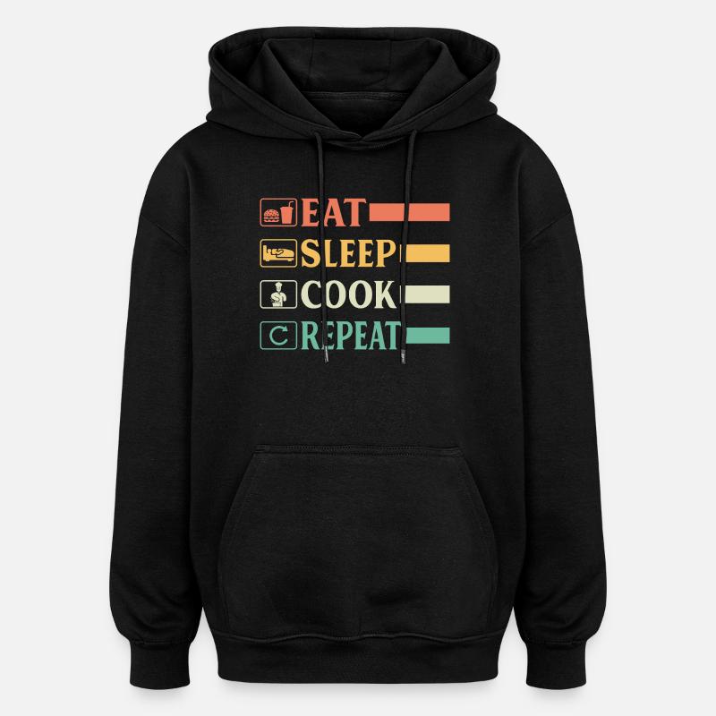 Funny Chef Head Chef Baker Chef Eat Sleep Cook Rep - Oversized Unisex Hoodie - black