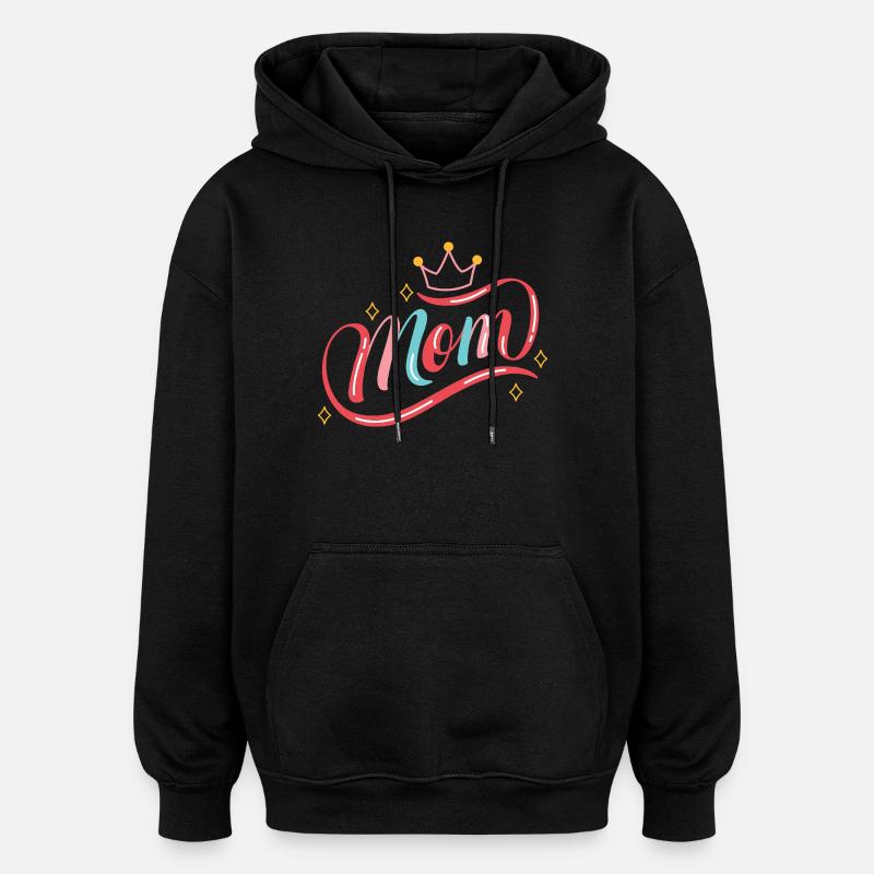 Crowned Mom Rainbow Script - Oversized Unisex Hoodie - black