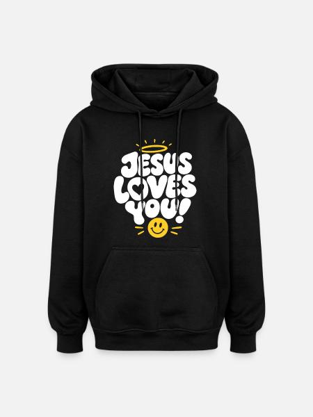Jésus t’aime Ange Design - Sweat à capuche oversize unisexe - noir